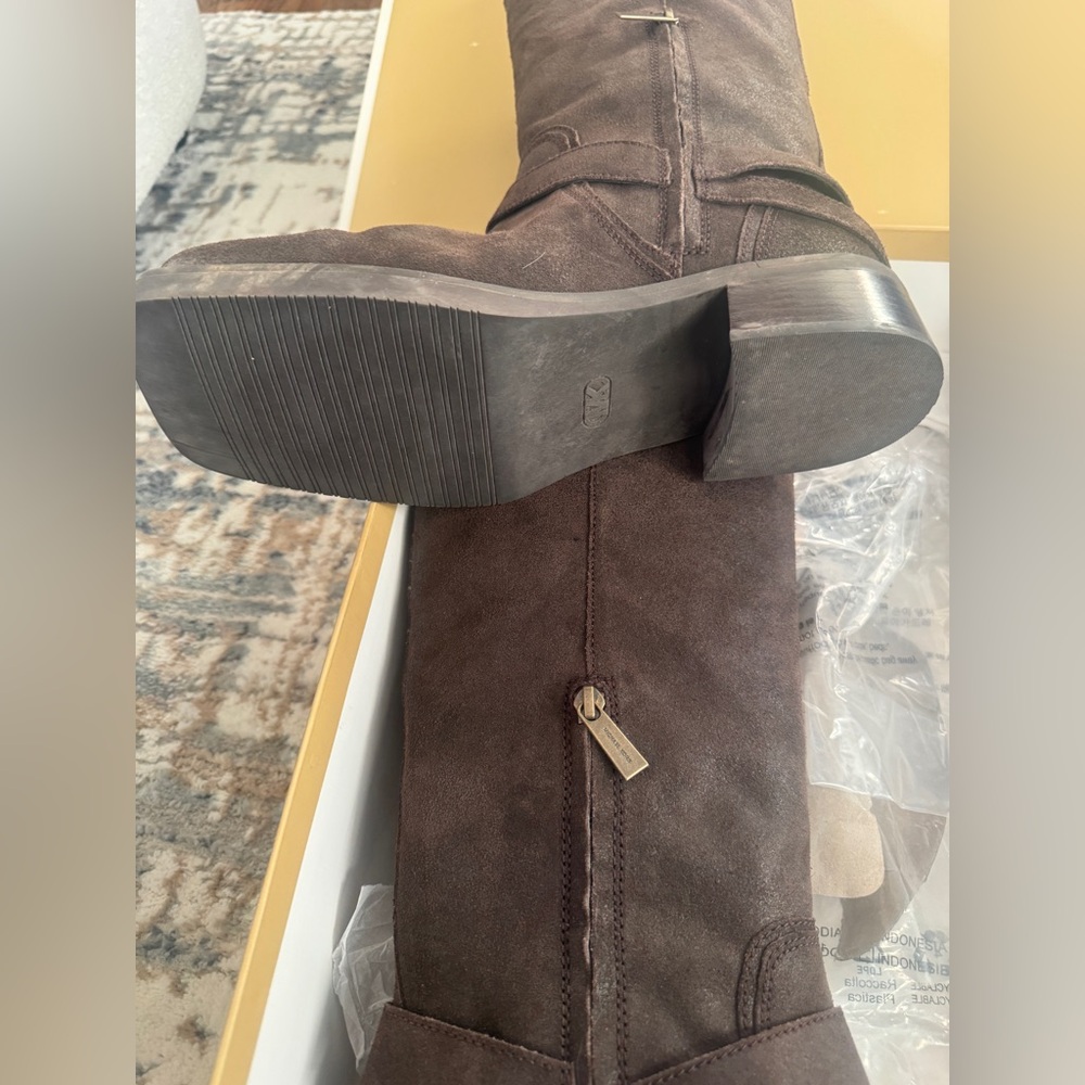 Michael Kors Crosby Suede Moto Boots Chocolate Brown 10M Like New w Box - Picture 5 of 7